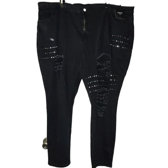 Shein Fit Plus Studded Ripped Skinny Jeans Black Wmns Sz‎ 26 Goth Grunge Punk - Picture 1 of 9
